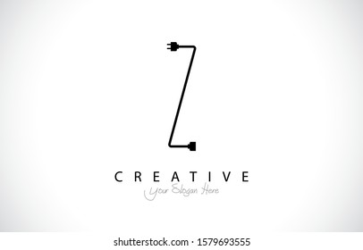 Letter Z Tropical Design Logo Concept. Creative Icon Logo with Wire Plug and Socket Vector Illustration.