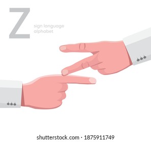 Der Buchstabe 'Z. Universeller und türkischer Handalphabet mit Behinderung, Buchstabe Z. Hand deaktiviert. Hand Zunge. Lernen des Alphabets, nonverbale Kommunikation, Ausdrucksgesten Vektor.