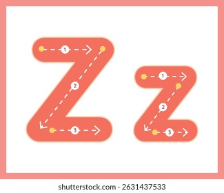 Letter Z Uppercase ad Lowercase Alphabet Tracing Guide for Kids Worksheet