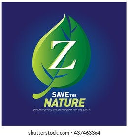 Letter Z vector logo and icon save the nature. Go green poster design. Ecology campaign publication