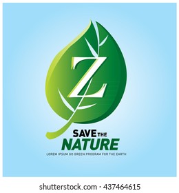 Letter Z vector logo and icon save the nature. Go green poster design. Ecology campaign publication