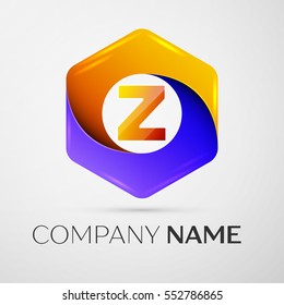Letter Z vector logo symbol in the colorful hexagonal on grey background. Vector template for your design