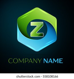 Letter Z vector logo symbol in the colorful hexagonal on black background. Vector template for your design