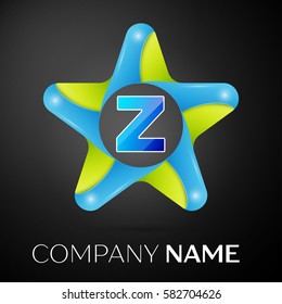Letter Z vector logo symbol in the colorful star on black background. Vector template for your design