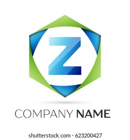 Letter Z vector logo symbol in the colorful hexagonal on grey background. Vector template for your design