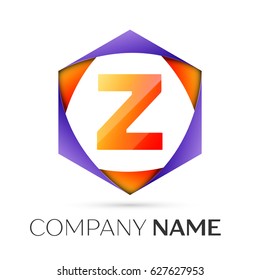 Letter Z vector logo symbol in the colorful hexagonal on grey background. Vector template for your design