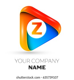 Letter Z vector logo symbol in the colorful triangle on grey background. Vector template for your design