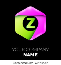 Letter Z vector logo symbol in the colorful hexagonal on black background. Vector template for your design