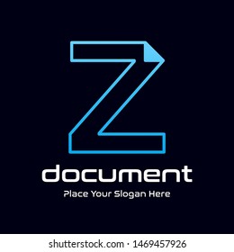 Letter Z vector logo template with paper or page symbol. This alphabet suitable for office, data, administration.
