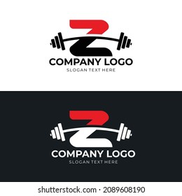Letter Z vector logo template, letter Z with barbell logo in trendy flat style, fitness logo