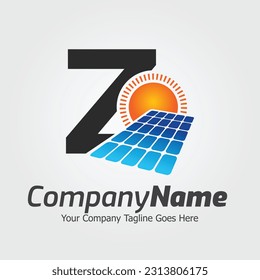 Plantilla del logotipo del vector de la letra Z, logotipo de la letra colorida Z, diseño del logotipo de la potencia solar, logotipo del panel solar, energía renovable, marca de energía solar