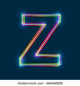 Letter Z - Vector multicolored outline font with glowing effect isolated on blue background. EPS10