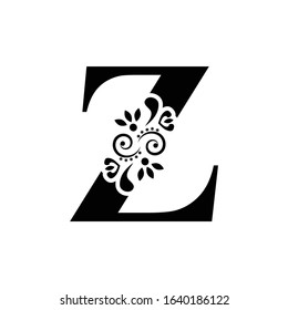 letter Z. Vintage black flower ornament initial letters.  Alphabet. Logo vector 