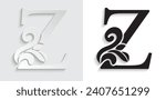 letter Z Vintage flower ornament initial letters.  Alphabet. Logo vector 