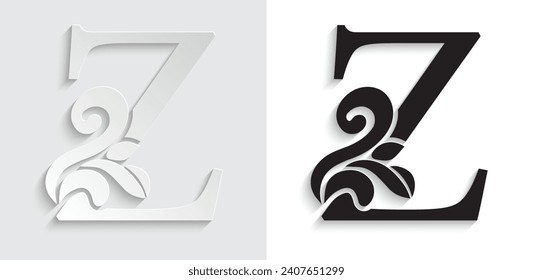 letter Z Vintage flower ornament initial letters.  Alphabet. Logo vector 