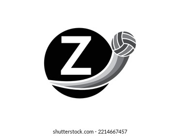 Letter Z Volleyball Logo Design For Volleyball Club Symbol Vector Template. Volleyball Sign Template Design.