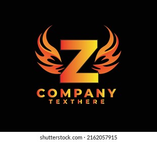 Letter Z with Wing Logo. flame or fire gradient color logo.
