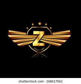 Letter Z winged crests logo . Alphabet logotype design concept