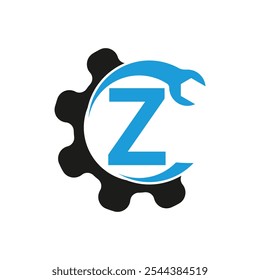 Letter Z wrench and Gear Logo for mechanical, technology, repair service, automotive business, Construction Repair Logo Vector Template