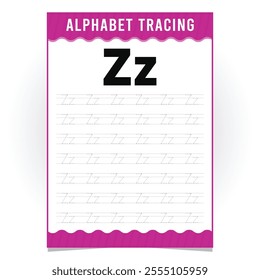 letter Z for writing practice. English alphabet tracing practice worksheets, educational letters dot tracing pattern For children in kindergarten