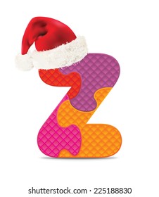 Letter Z written with alphabet puzzle with Christmas hat - vector illustration