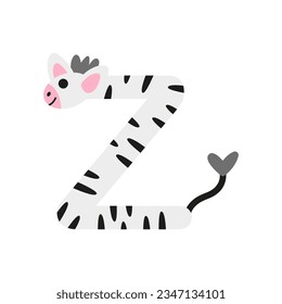 Letter Z. Zebra. Alphabet for children. Vector graphics in flat cartoon style