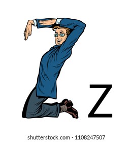 letter Z zed zee. Business people silhouette alphabet. Pop art retro vector illustration kitsch vintage drawing