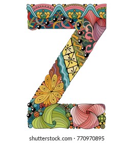 Letter Z zentangle. Vector decorative object