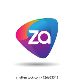 Letter ZA logo with colorful splash background, letter combination logo design for creative industry, web, business and company.