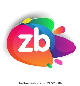 Letter ZB logo with colorful splash background, letter combination logo design for creative industry, web, business and company.