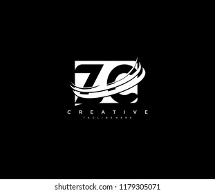 Letter ZC Inside Square Creative Modern Monogram Elegant Swoosh Logo