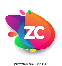 Letter ZC logo with colorful splash background, letter combination logo design for creative industry, web, business and company.