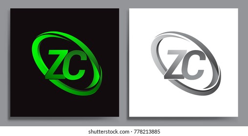 letter ZC logotype design for company name colored Green swoosh and grey. vector set logo design for business and company identity.
