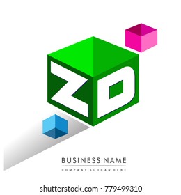 Letter ZD logo in hexagon shape and green background, cube logo with letter design for company identity.
