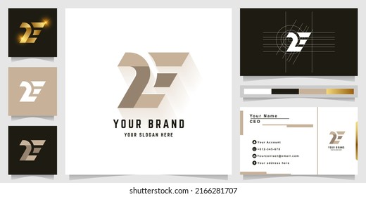 Logo de monograma de carta ZE o LF con diseño de tarjeta de visita