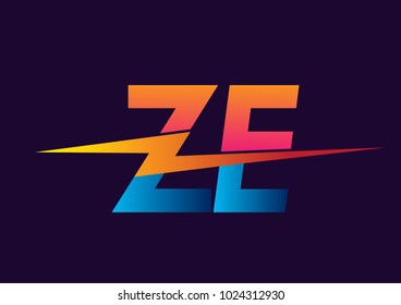 Letter ZE logo with Lightning icon, letter combination Power Energy Logo design for Creative Power ideas, web, business and company.