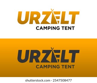 Letter ZE wordmark camping tent adventure traveling logo design.