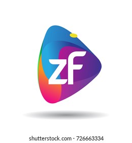 Letter ZF logo with colorful splash background, letter combination logo design for creative industry, web, business and company