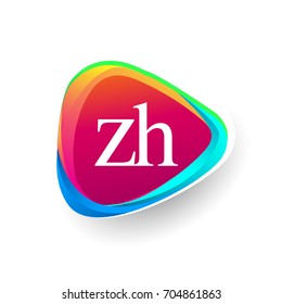 Letter ZH logo in triangle shape and colorful background, letter combination logo design for company identity.
