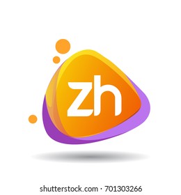 Letter ZH logo in triangle splash and colorful background.