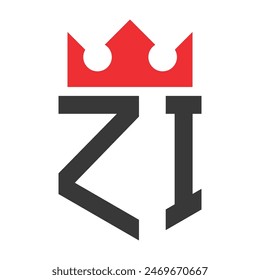 Letter ZI Crown Logo. Crown on Letter ZI Logo Design Template