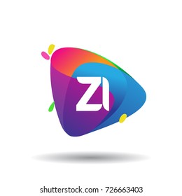Letter ZI logo with colorful splash background, letter combination logo design for creative industry, web, business and company.