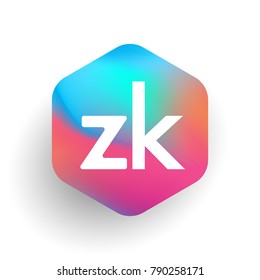 Letter ZK logo in hexagon shape and colorful background, letter combination logo design for business and company identity.
