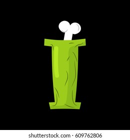 Letter I zombie font. Monster alphabet. Bones and brains lettering. Green Terrible ABC sign
