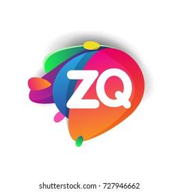 Letter ZQ logo with colorful splash background, letter combination logo design for creative industry, web, business and company.