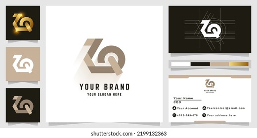Letter ZQ or ZR monogram logo with business card design