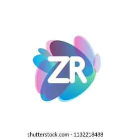 Letter ZR logo with colorful splash background, letter combination logo design for creative industry, web, business and company.