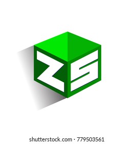 Letter ZS logo in hexagon shape and green background, cube logo with letter design for company identity.
