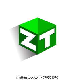 Letter ZT logo in hexagon shape and green background, cube logo with letter design for company identity.
