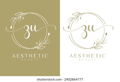 Letter ZU Beauty Logo mit floralem Ornament